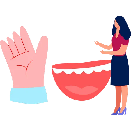 Woman showing human mouth  Illustration