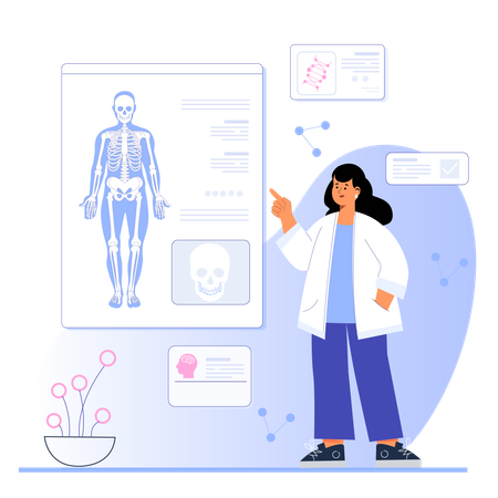 Woman showing human x-ray report  Illustration