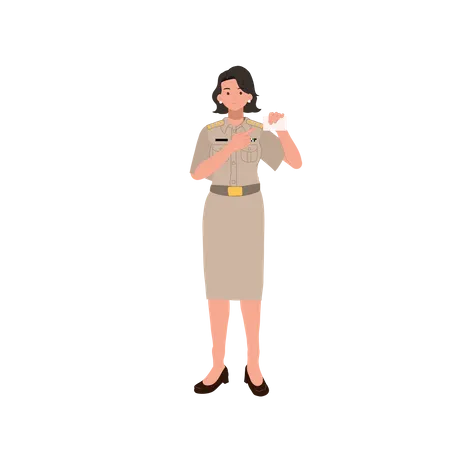 Female Thai Government Officers In Uniform Woman Thai Teacher Showing Identity Card Vector Illustration Illustration