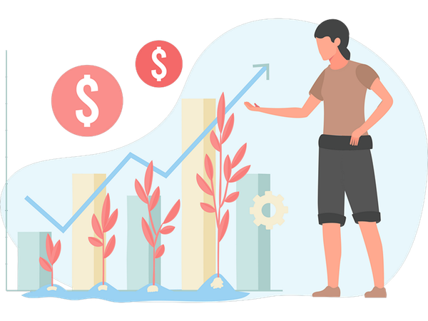 Woman showing investment growth  Illustration