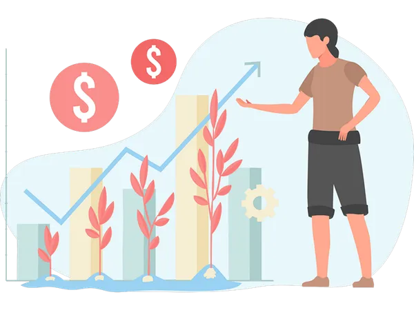 Woman showing investment growth  Illustration