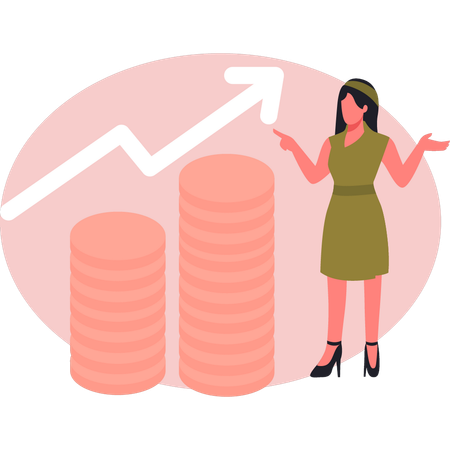 Woman showing investment profit  Illustration