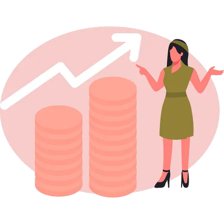 Woman showing investment profit  Illustration