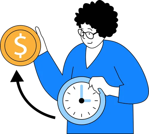 Woman showing investment time  Illustration