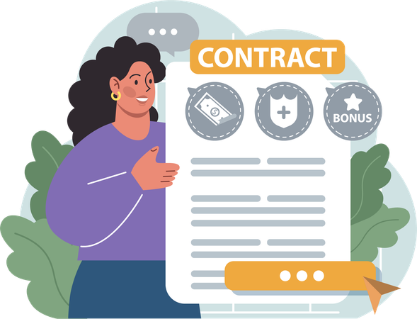 Woman showing job contract  Illustration