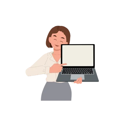 Woman showing laptop screen Illustration