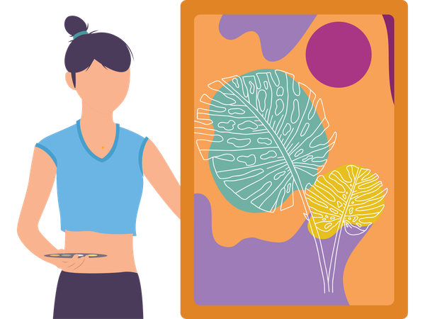 Woman showing leaf artwork  Illustration