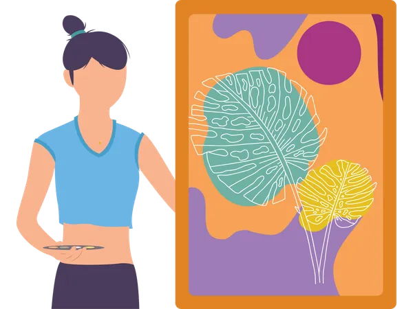 Woman showing leaf artwork  Illustration