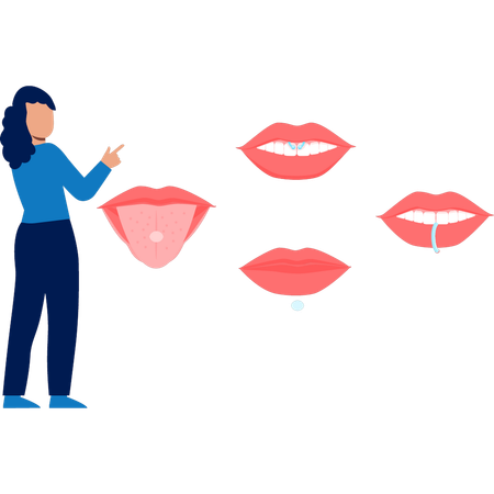 Woman showing lips piercing  Illustration