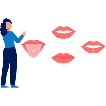 Woman showing lips piercing  Illustration