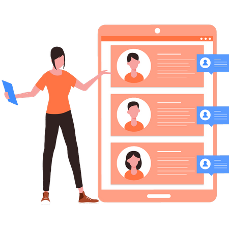 Woman showing list of users  Illustration