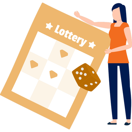 Woman showing lottery ticket  イラスト