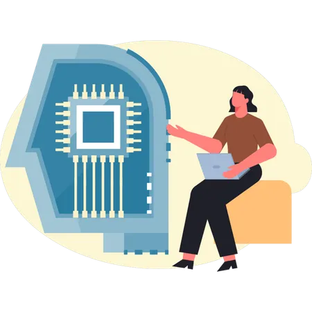 Woman showing machine learning  Illustration
