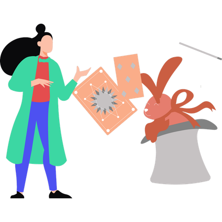 Woman showing magic hat rabbit trick  Illustration