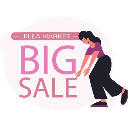 Woman showing marketing big sale  Illustration