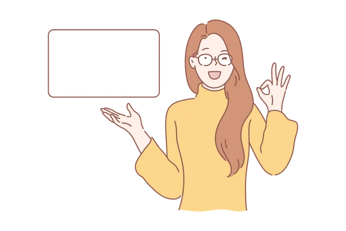 Woman showing marketing board  Illustration