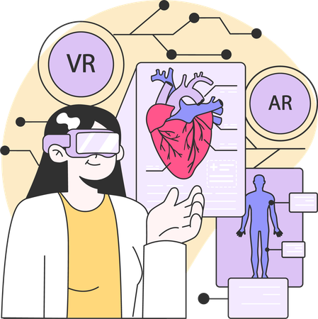 Woman showing medical report using vr glass  Illustration