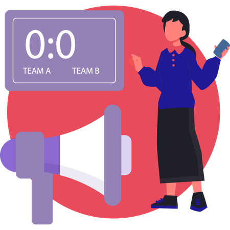 Woman showing megaphone while announcing football match  Illustration