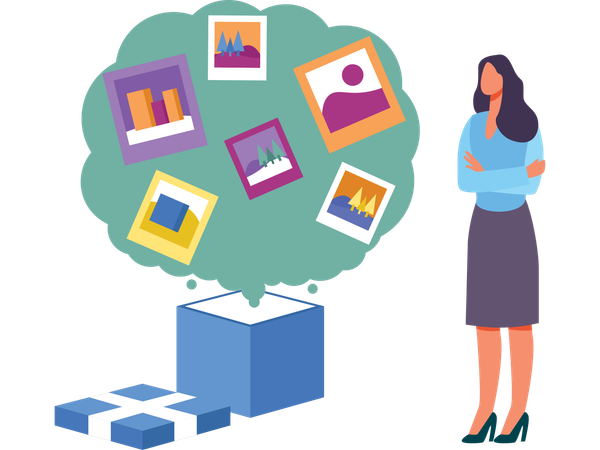 Woman showing memory box  Illustration