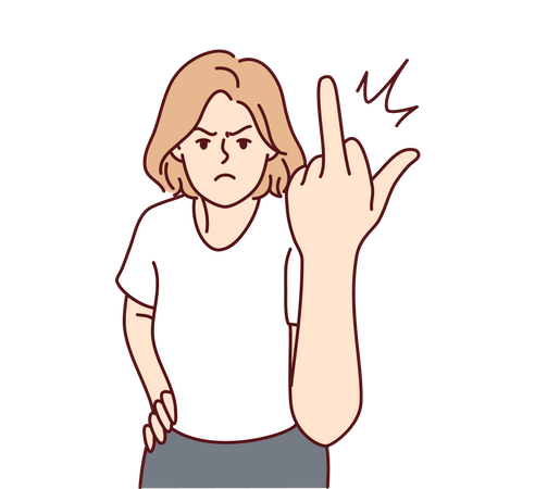 Woman showing middle finger  Illustration