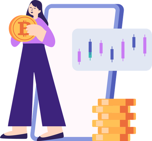 Woman showing mining algorithm  Illustration