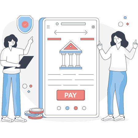 Woman showing mobile banking app  Illustration