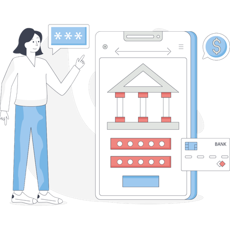 Woman showing mobile banking  Illustration