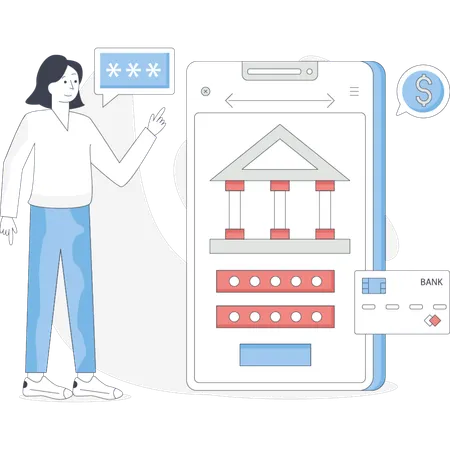 Woman showing mobile banking  Illustration