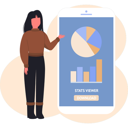 Woman showing mobile graph  Illustration