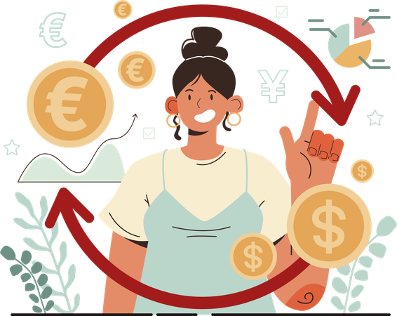 Woman showing money exchange  Illustration