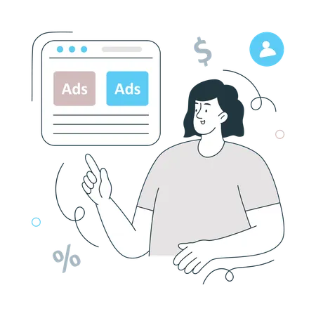 Woman showing Online Advertising  Illustration