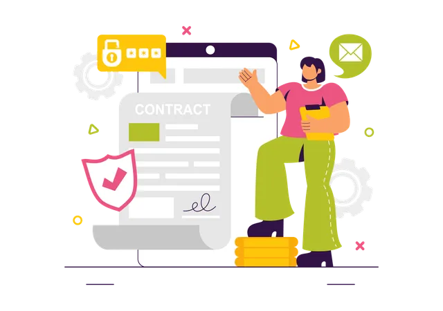 Woman showing online contract  Illustration