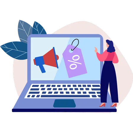 Woman showing online discount tag  Illustration