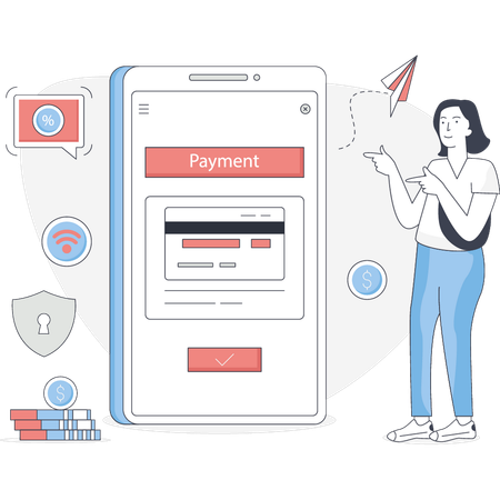 Woman showing online payment  Illustration