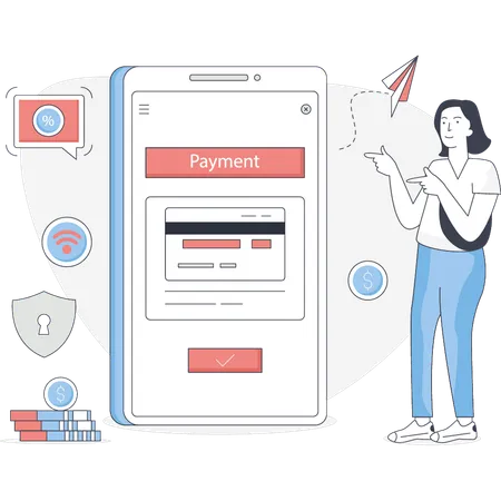 Woman showing online payment  Illustration