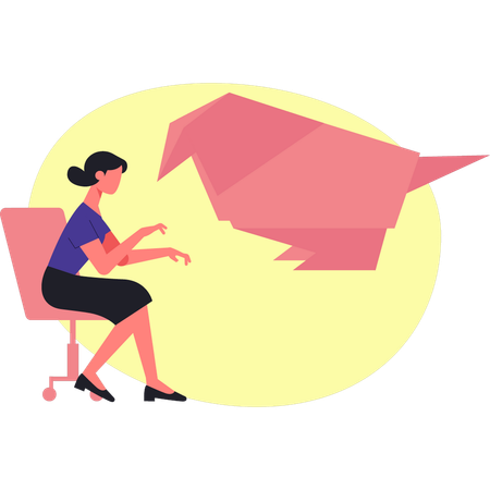 Woman showing origami bird  Illustration