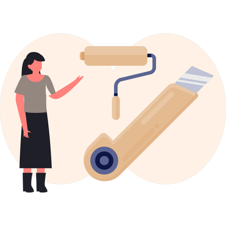 絵画を見せる女性  イラスト