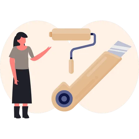絵画を見せる女性  イラスト
