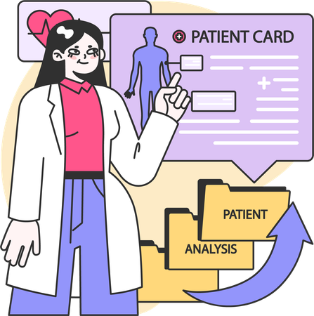 Woman showing patient card  일러스트레이션