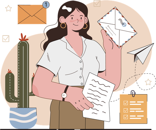 Woman showing post mail  Illustration