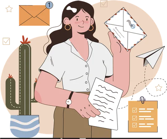 Woman showing post mail  Illustration