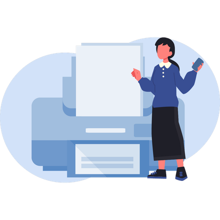 Woman showing printer  Illustration