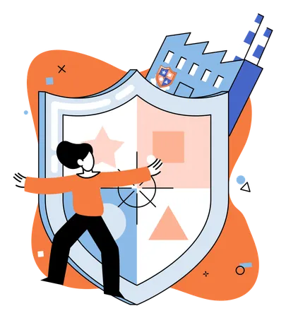 Woman showing protection shield  Illustration