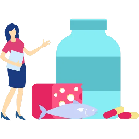 A Girl Is Showing Protein Jar Illustration
