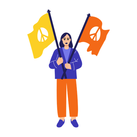 Woman showing protest flags  Illustration