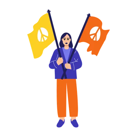 Woman showing protest flags  Illustration