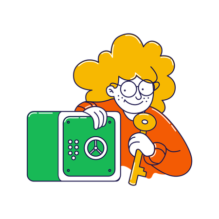 Woman showing safe key  Illustration