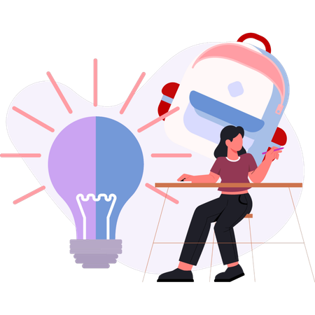 Woman  showing school bag  Illustration