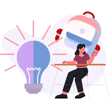 Woman  showing school bag  Illustration