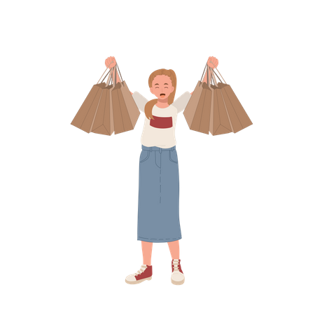 Woman showing shopping bags Illustration